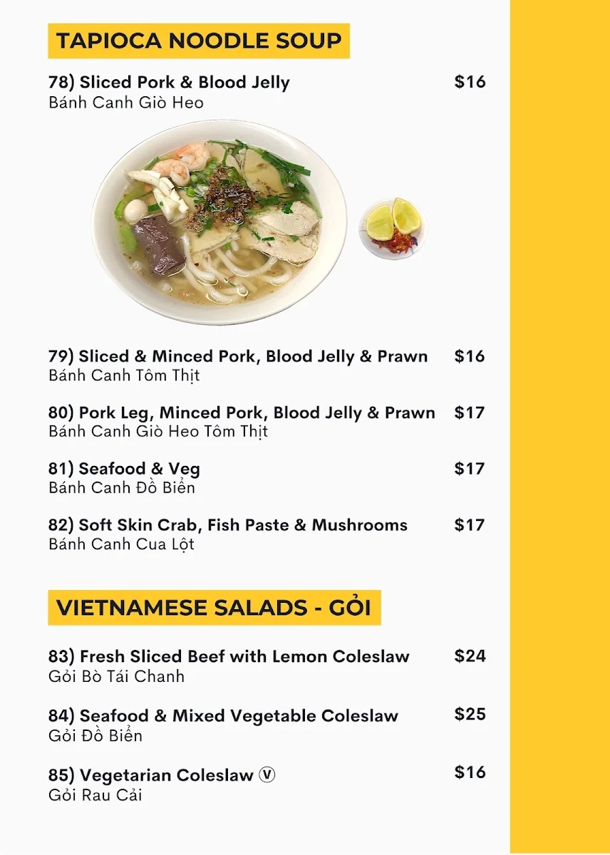 Menu, Pho Tam Vietnamese Restaurant