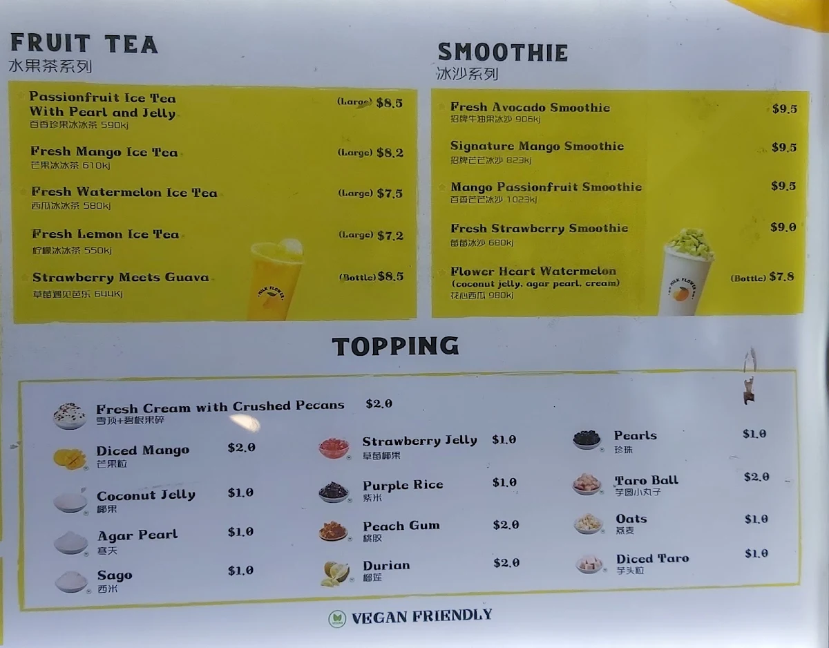 Menu, Milk Flower Rhodes