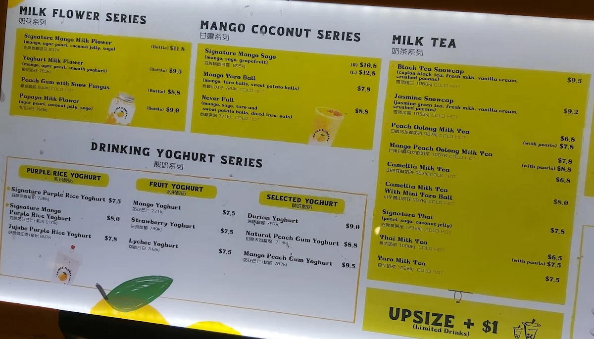 Menu, Milk Flower Rhodes