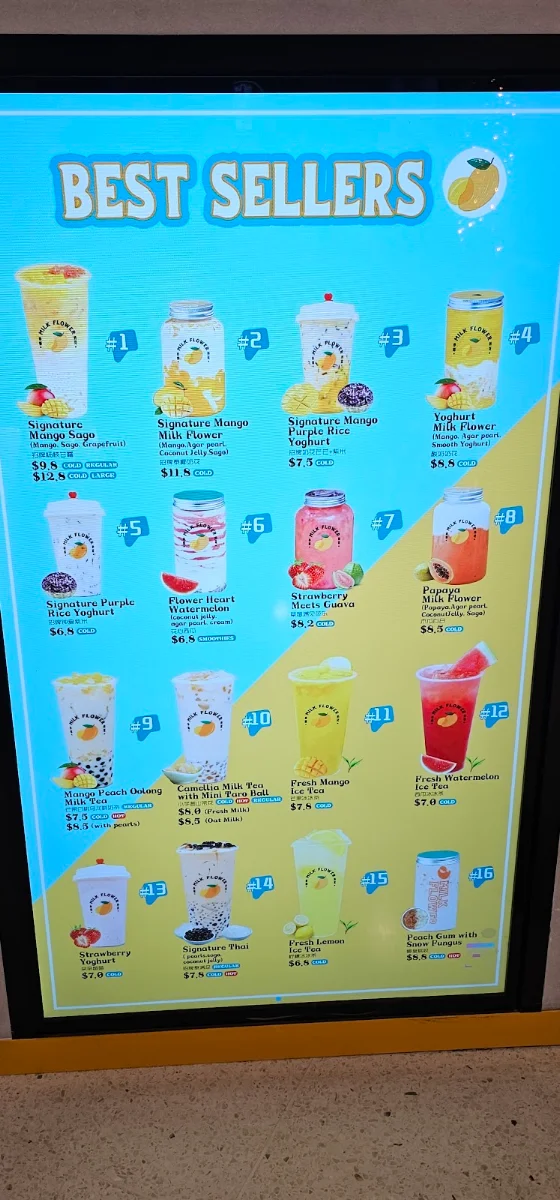 Menu, Milk Flower Rhodes