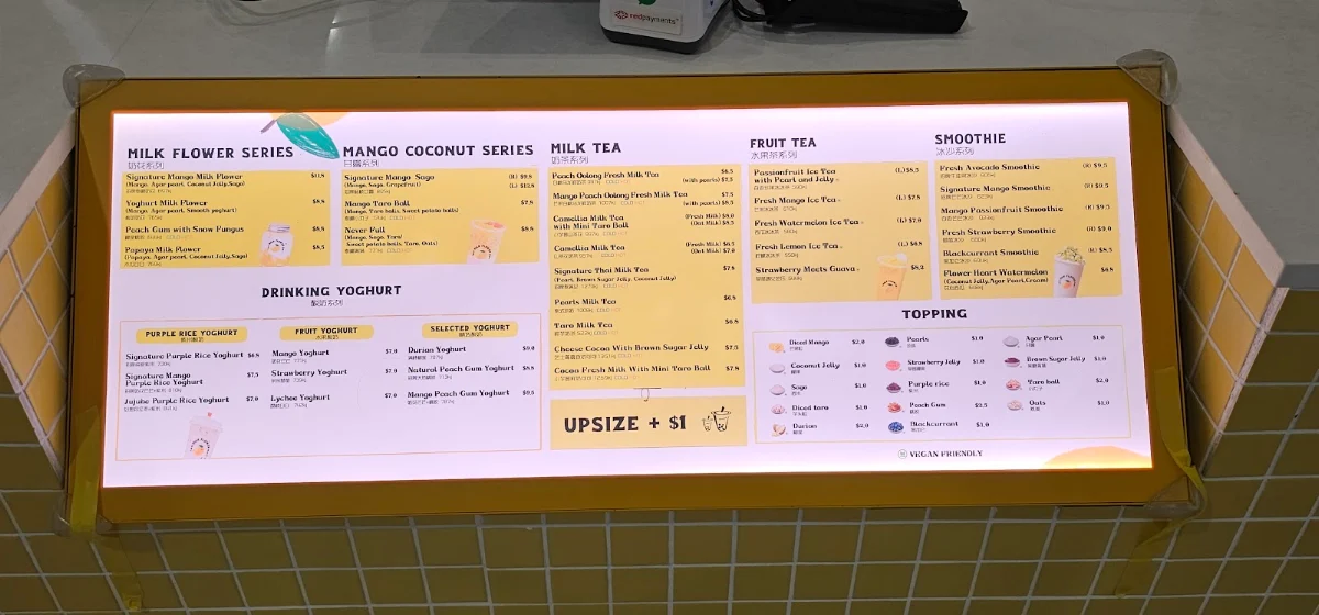 Menu, Milk Flower Rhodes
