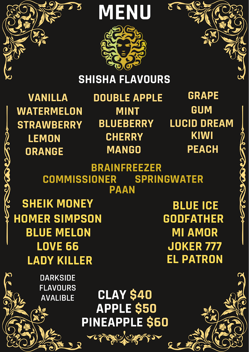 Menu, Medusa Shisha Lounge & Bar