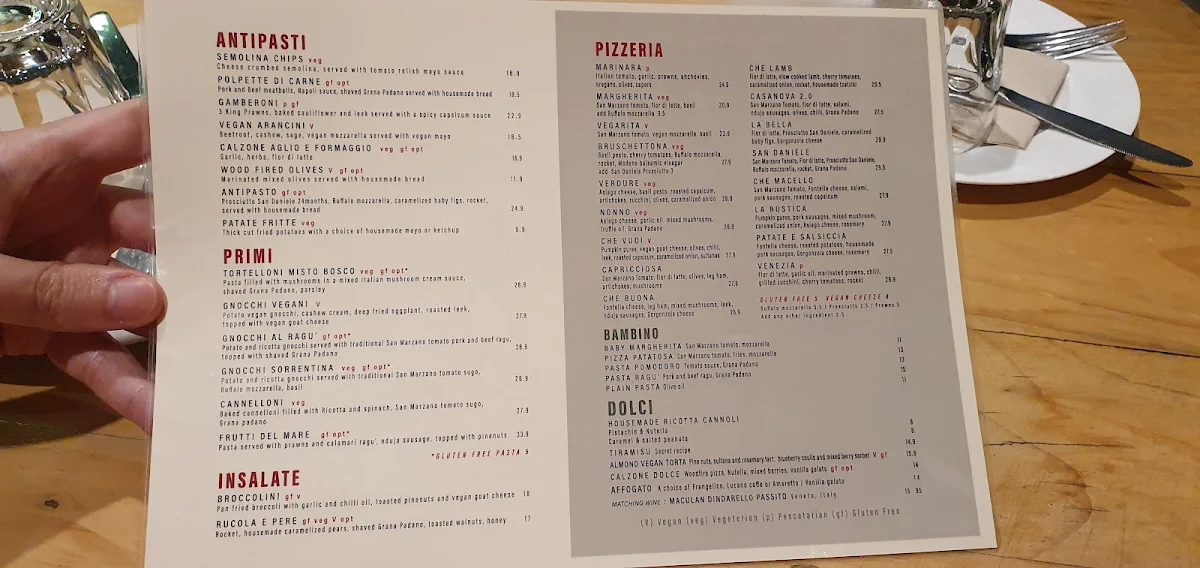 Menu, Che Vuoi Pizzeria Osteria