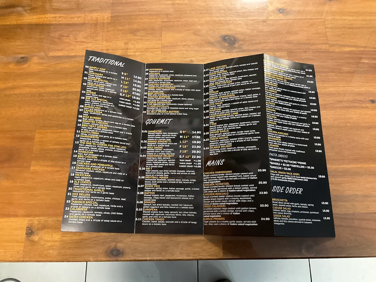 Menu, Big Al's Pizza Tecoma