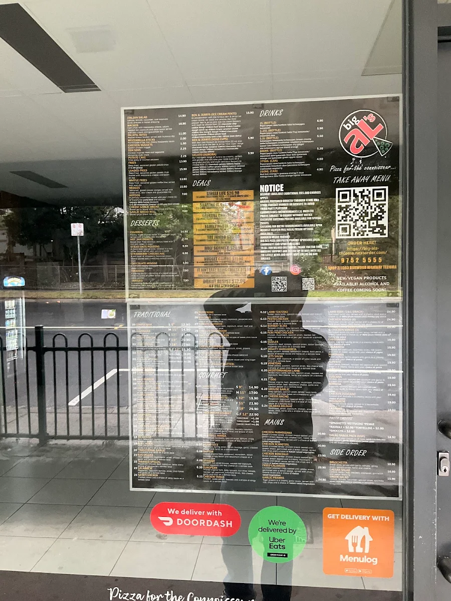 Menu, Big Al's Pizza Tecoma