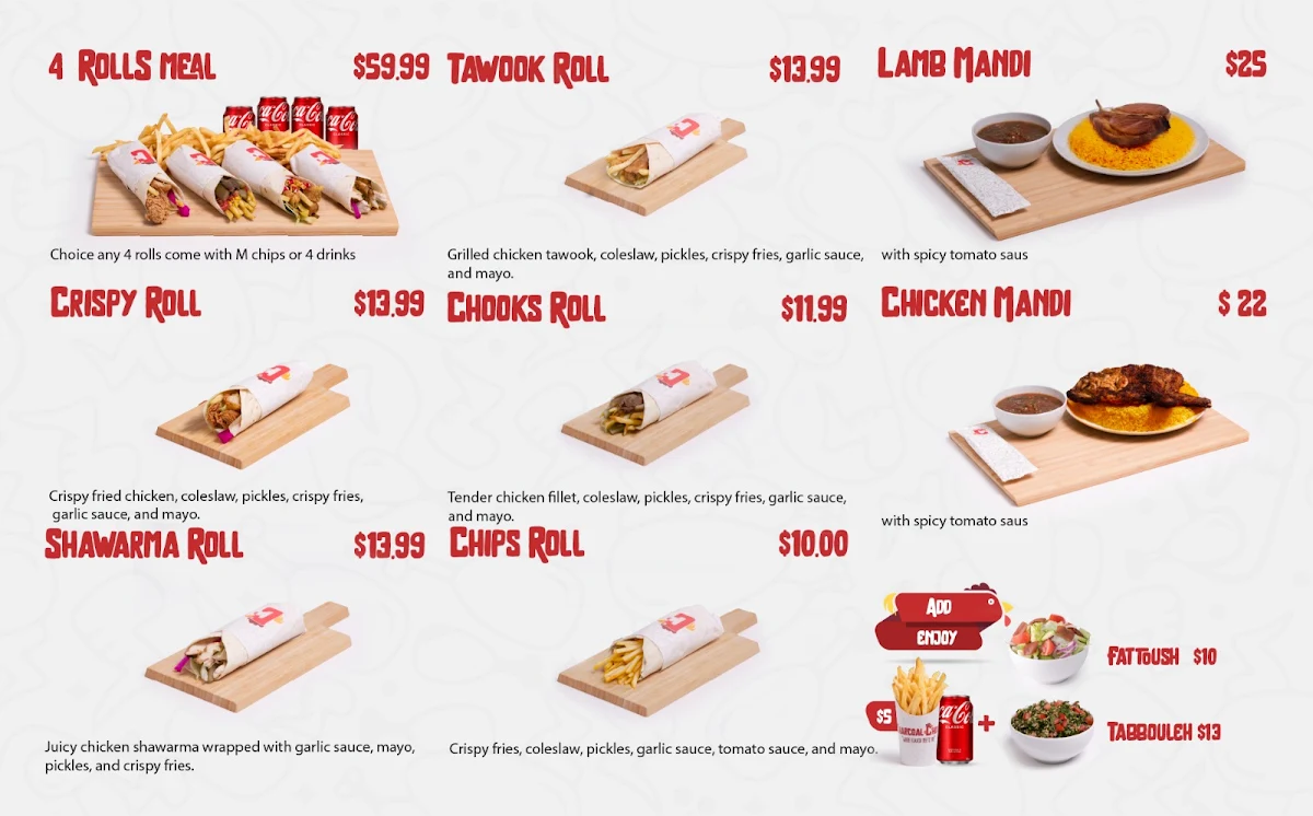 Menu, Charcoal Chooks