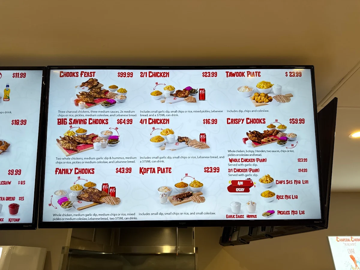Menu, Charcoal Chooks