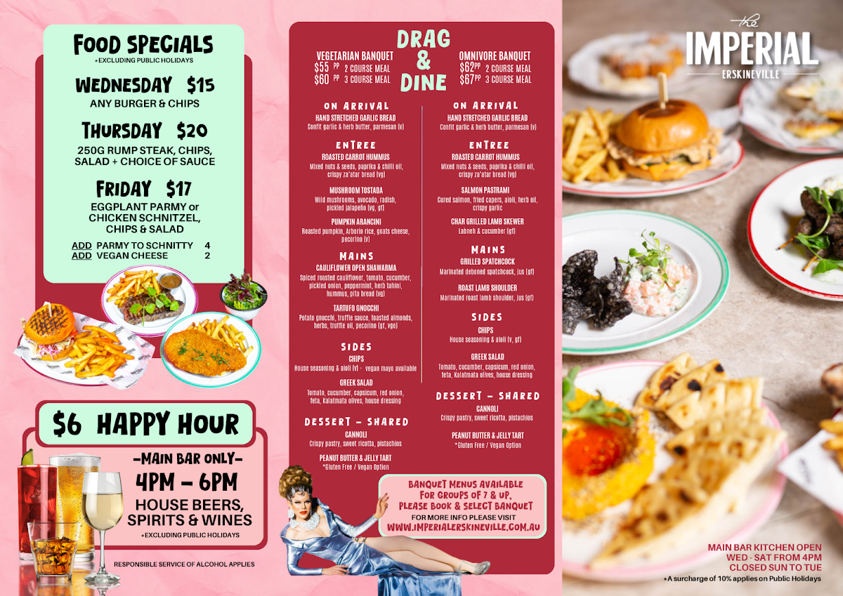 Menu, The Imperial Erskineville