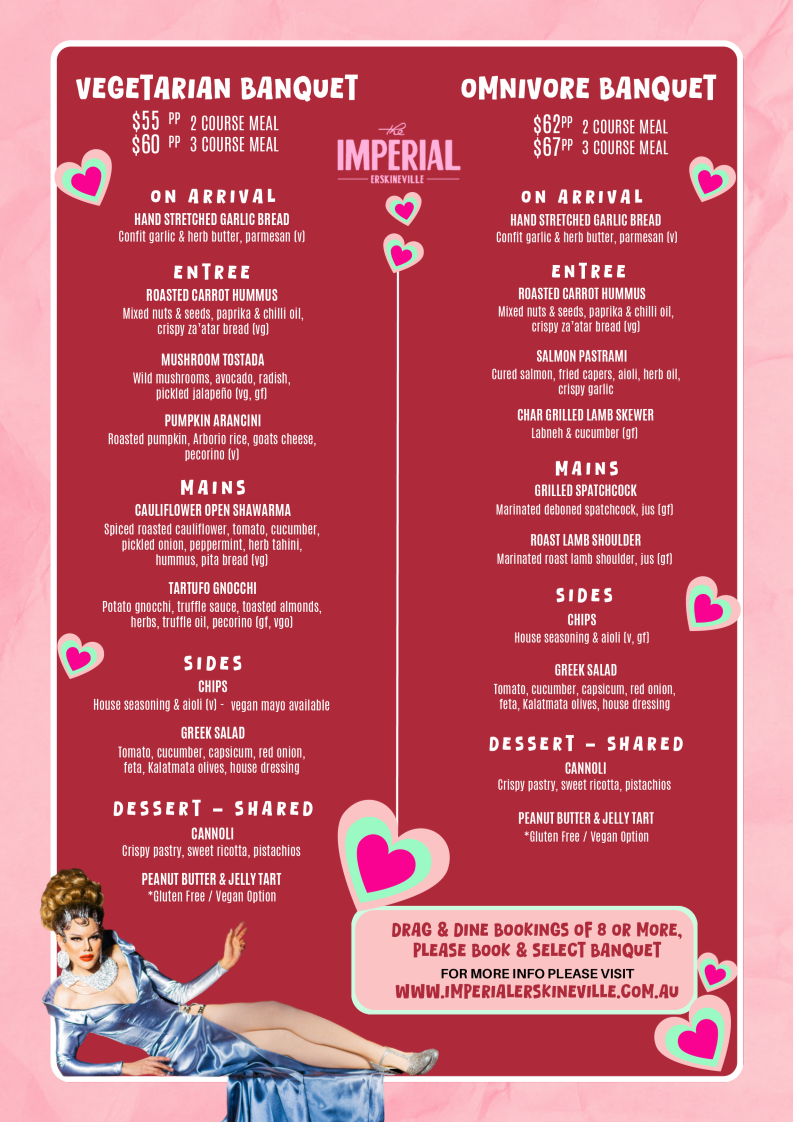 Menu, The Imperial Erskineville