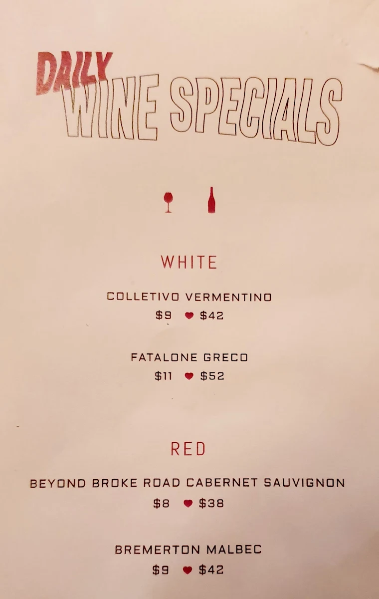 Menu, The Imperial Erskineville