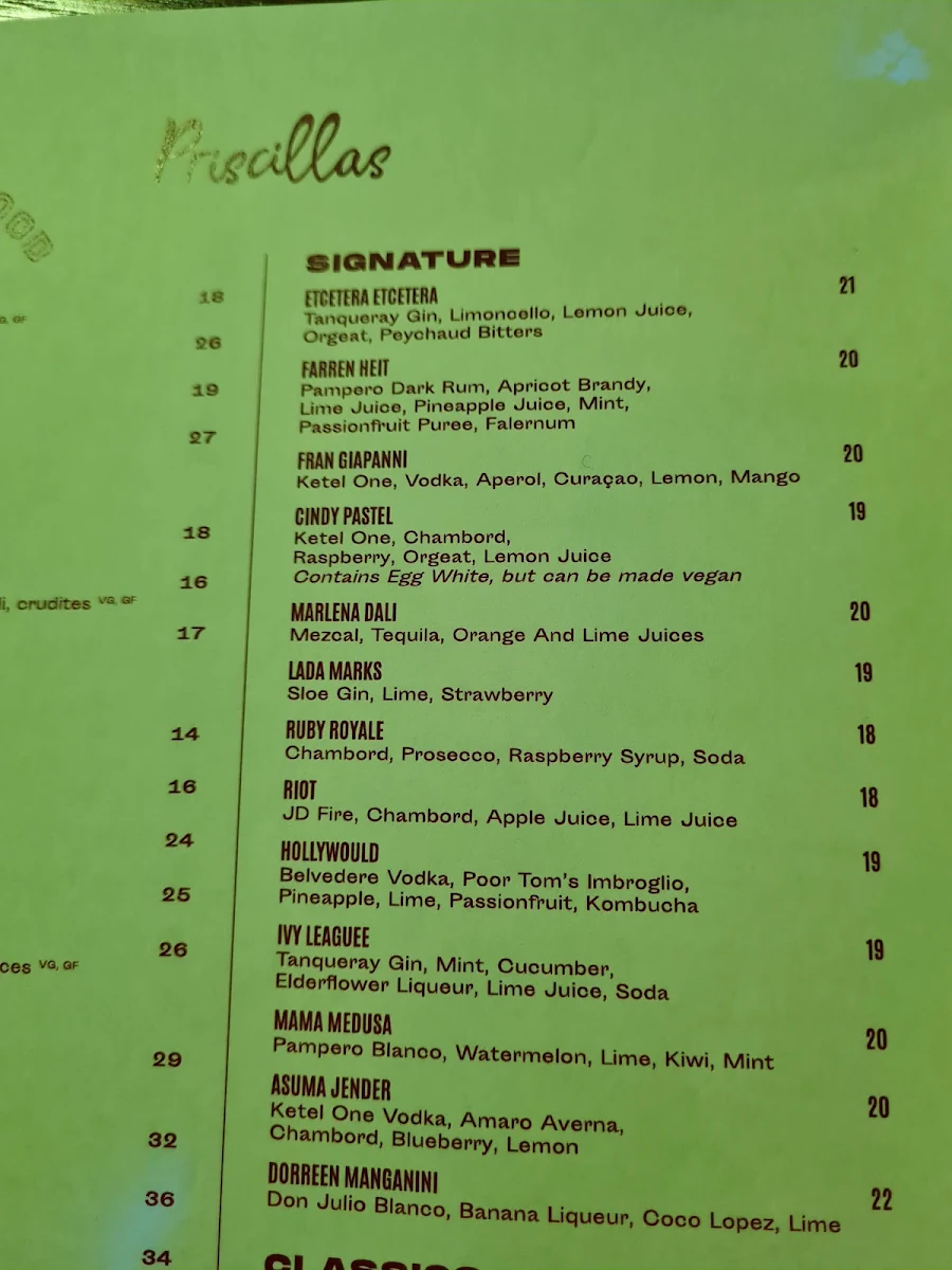 Menu, The Imperial Erskineville