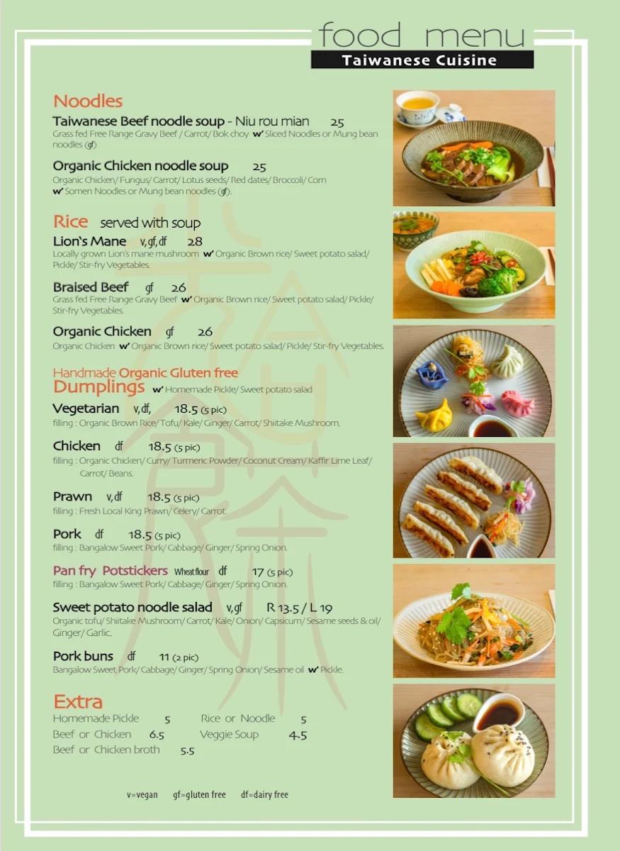 Menu, Radiance Oolongtea house