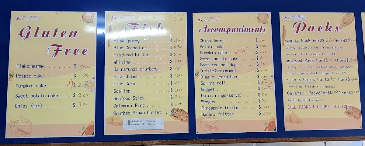Menu, Footbridge Fish & Chips