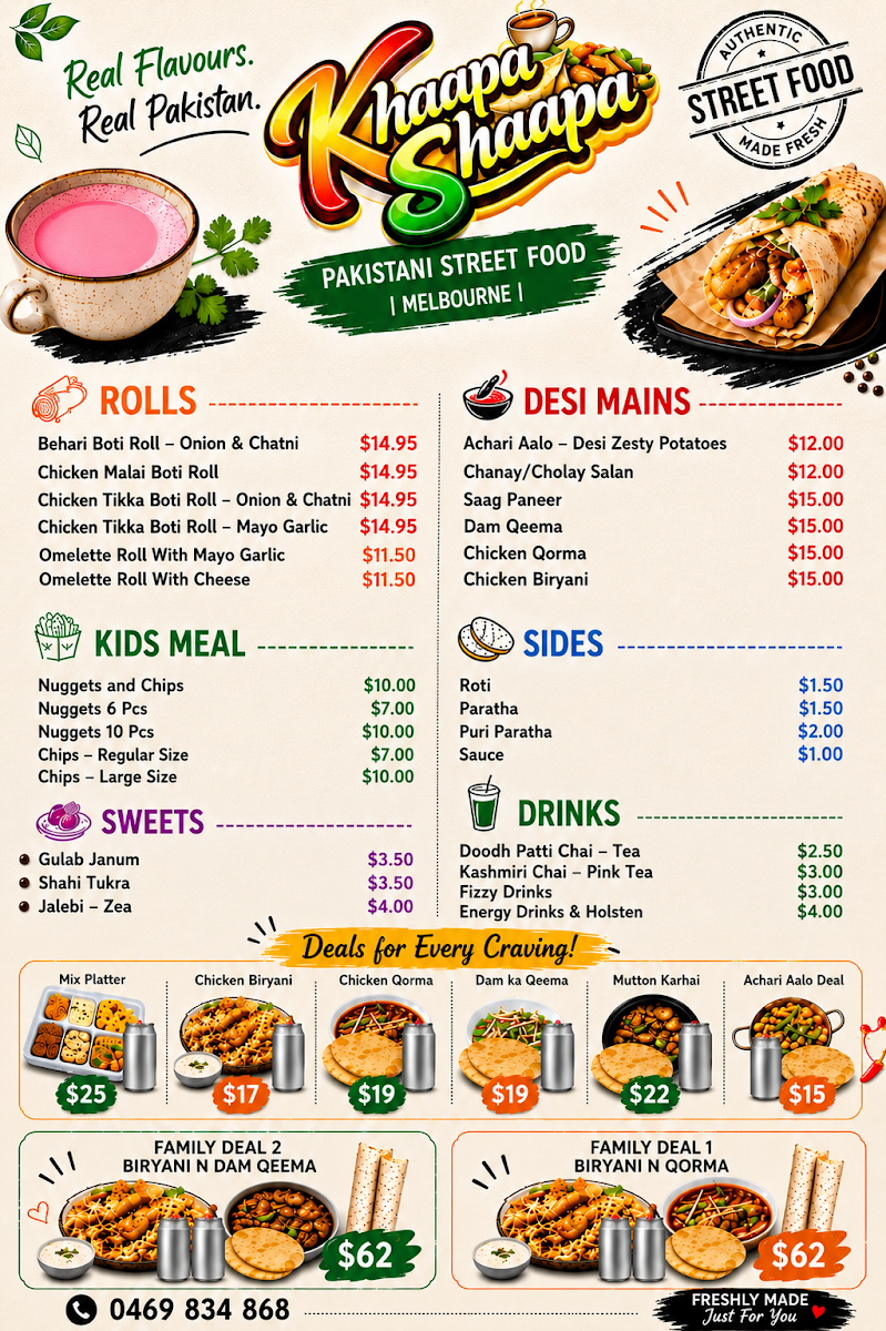 Menu, Khaapa Shaapa
