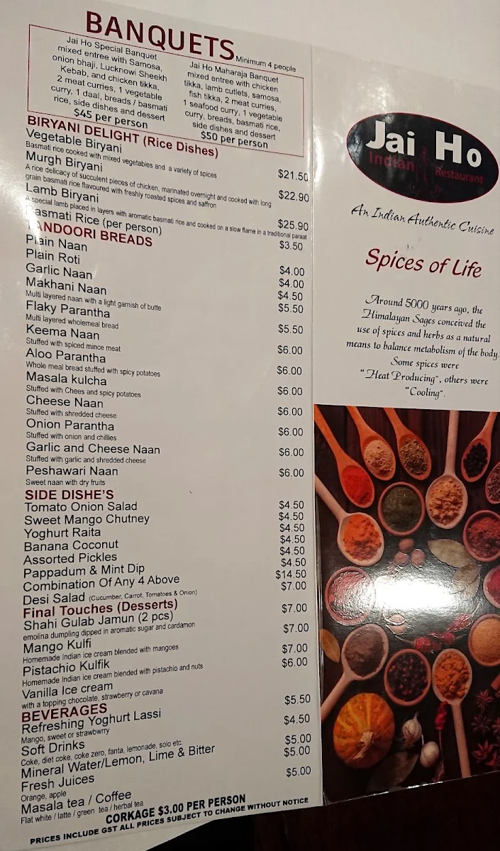 Menu, Jai Ho Indian Turramurra