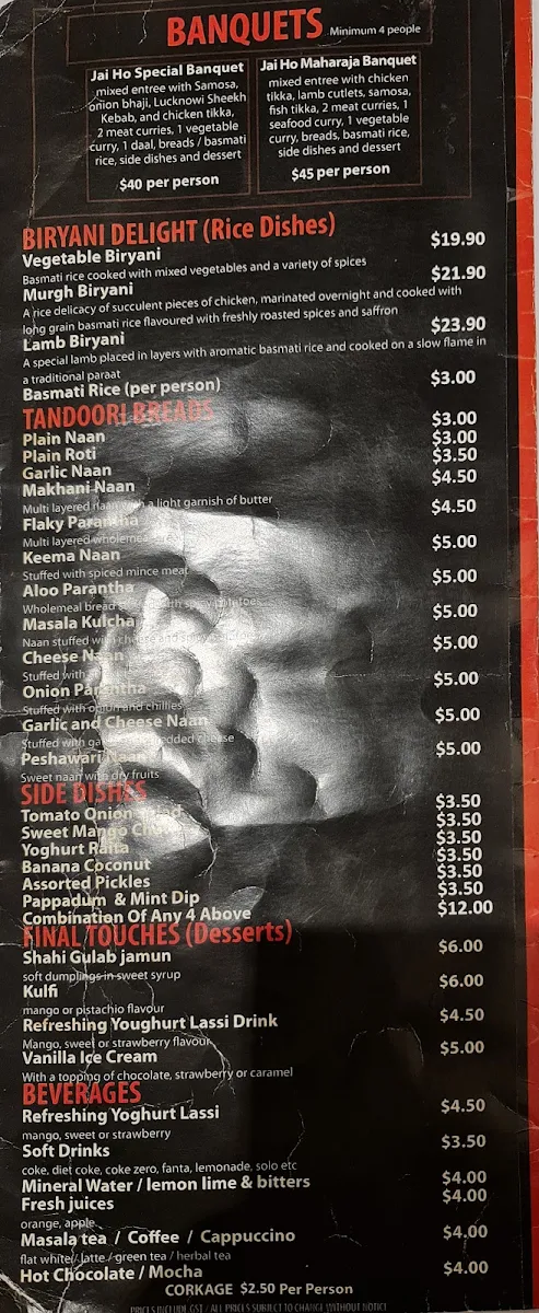Menu, Jai Ho Indian Turramurra