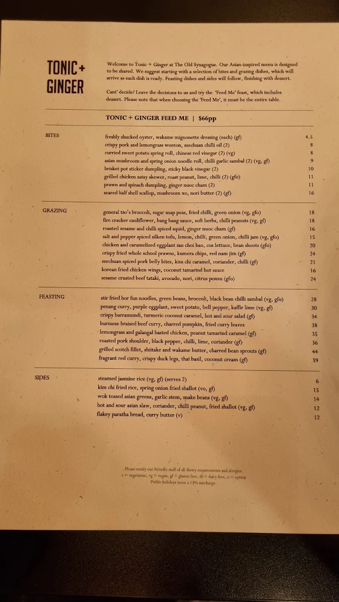 Menu, The Old Synagogue