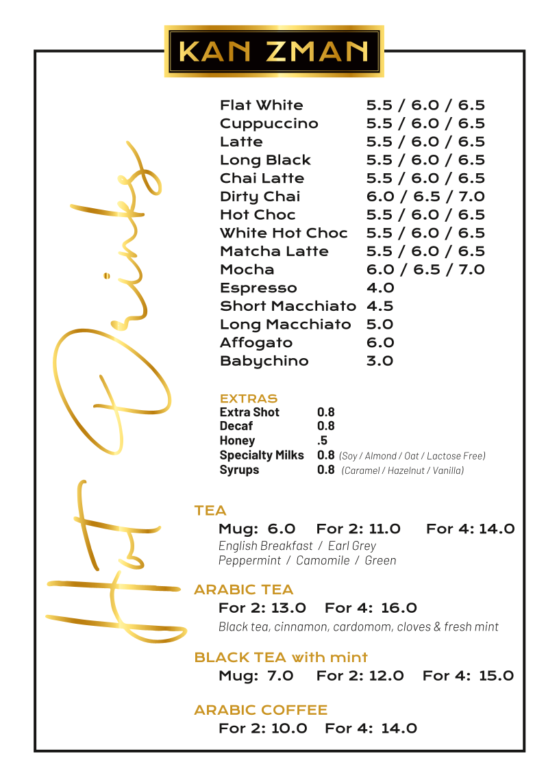 Menu, Kan Zman Underwood Marketplace
