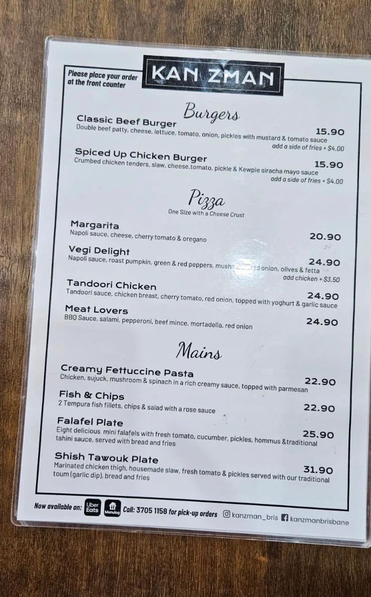 Menu, Kan Zman Underwood Marketplace