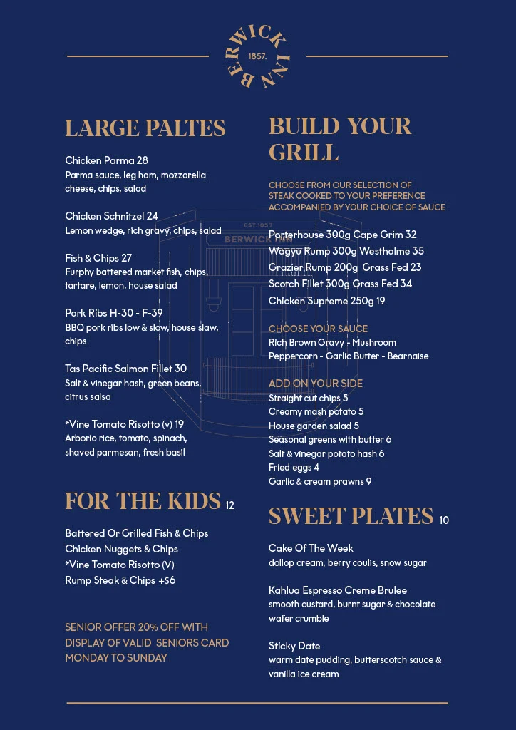 Menu, Berwick Inn Hotel
