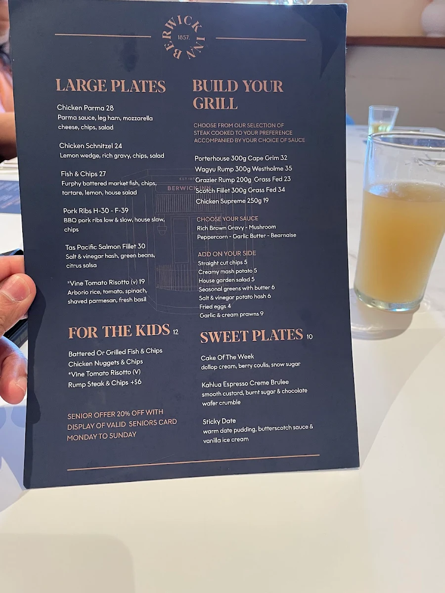 Menu, Berwick Inn Hotel