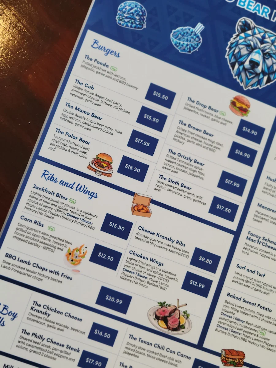 Menu, Big Bear Kitchen, Altona North