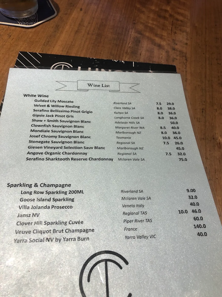 Menu, Coolalinga Tavern