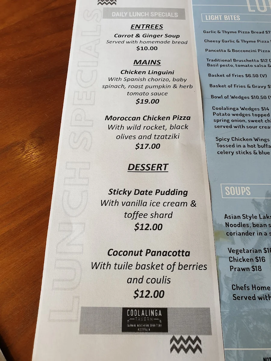 Menu, Coolalinga Tavern