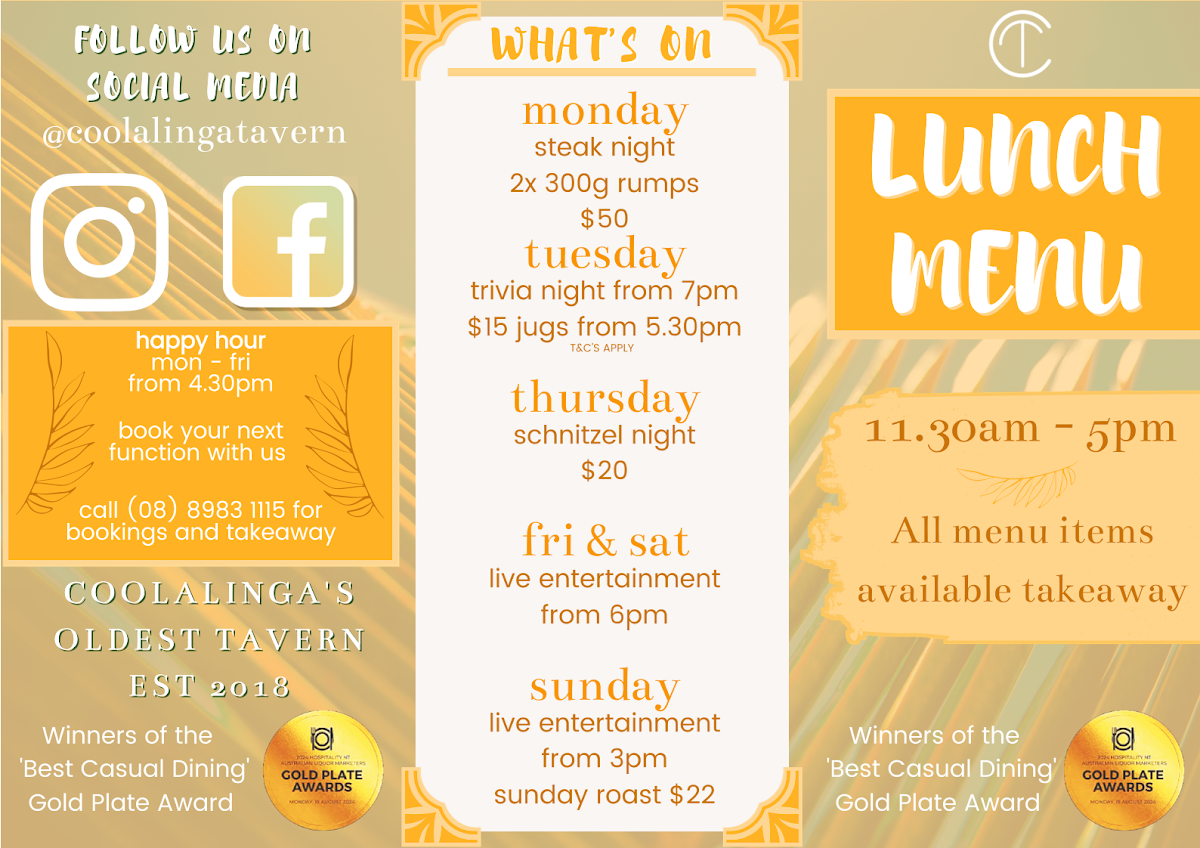 Menu, Coolalinga Tavern