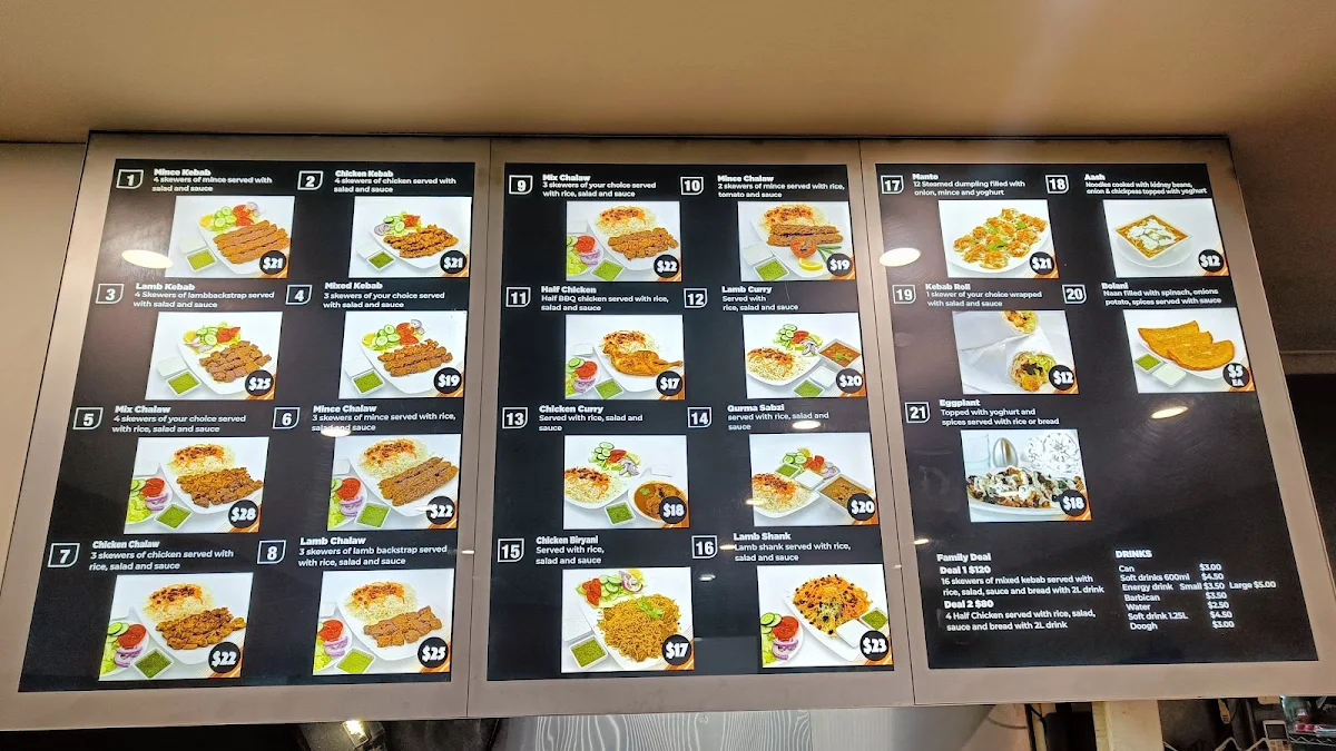Menu, Kabul Restaurant