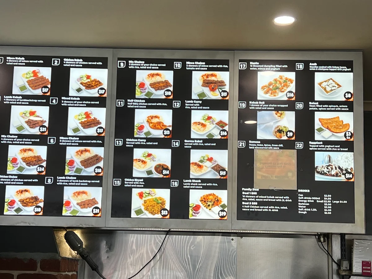 Menu, Kabul Restaurant
