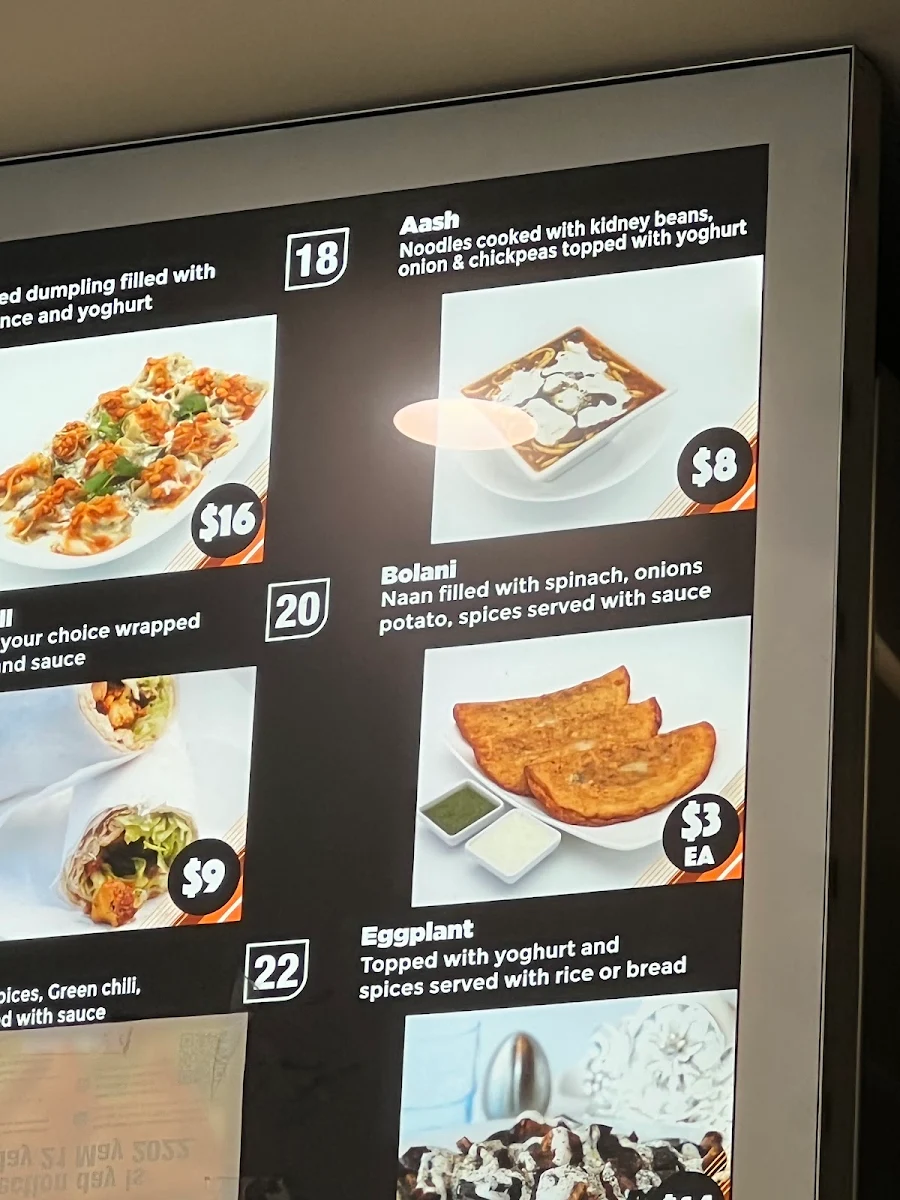 Menu, Kabul Restaurant