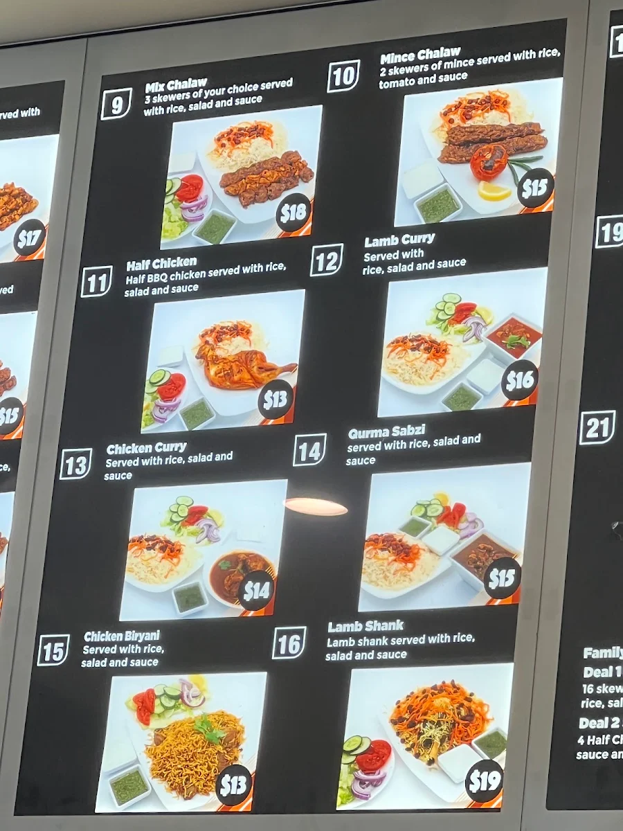 Menu, Kabul Restaurant