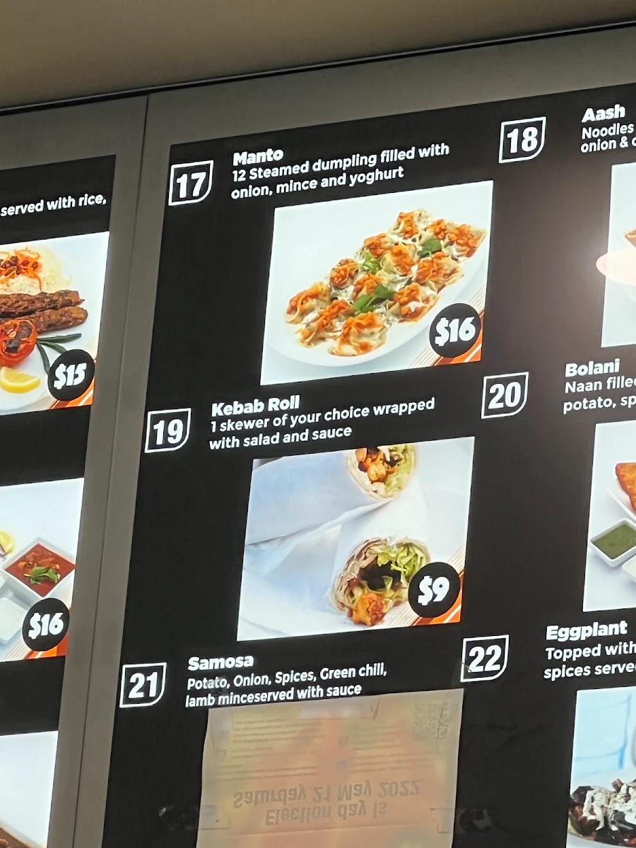Menu, Kabul Restaurant