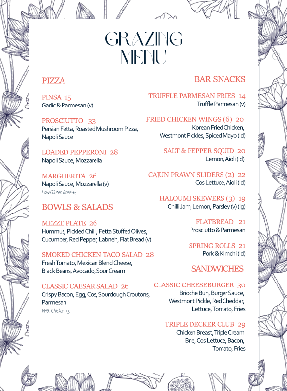 Menu, Soleil Pool Bar