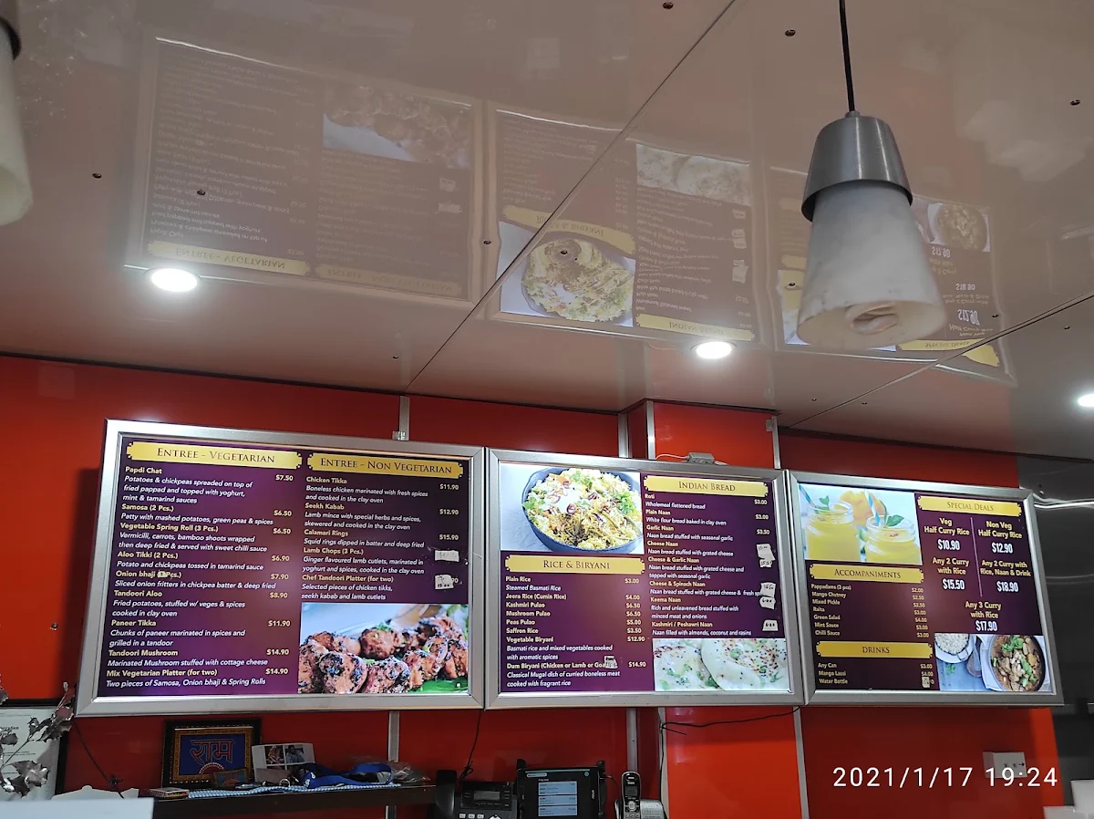 Menu, Namaste Indian Cuisine