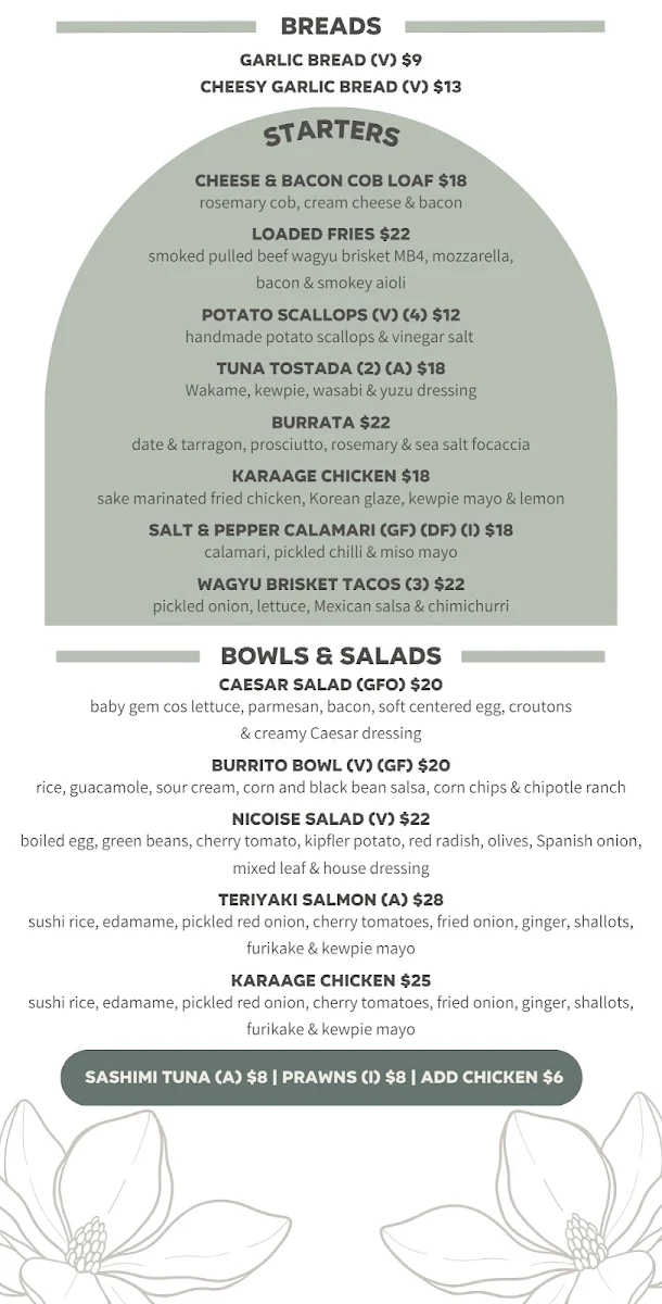 Menu, Bligh Park Hotel