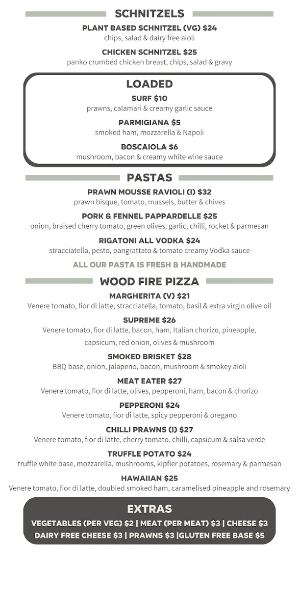 Menu, Bligh Park Hotel
