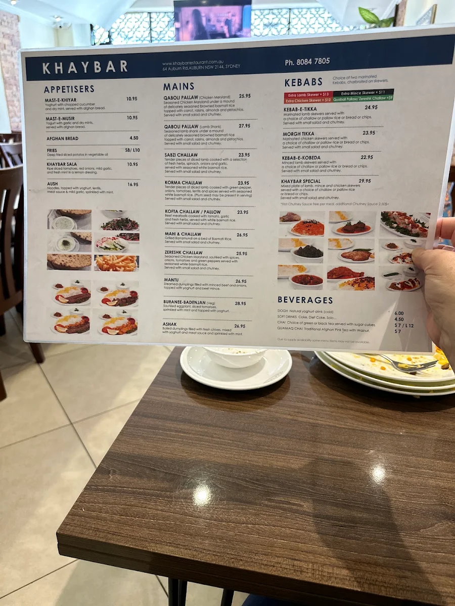 Menu, Khaybar Restaurant