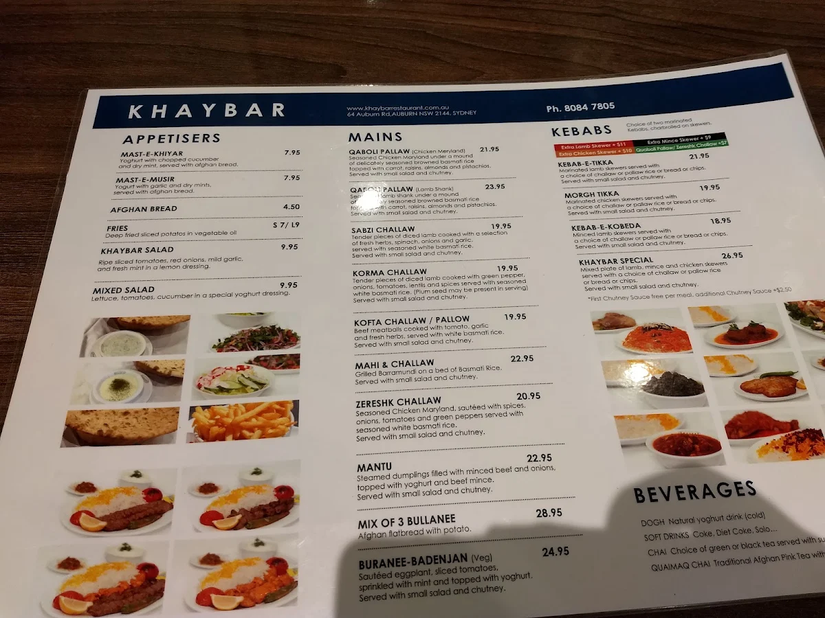 Menu, Khaybar Restaurant
