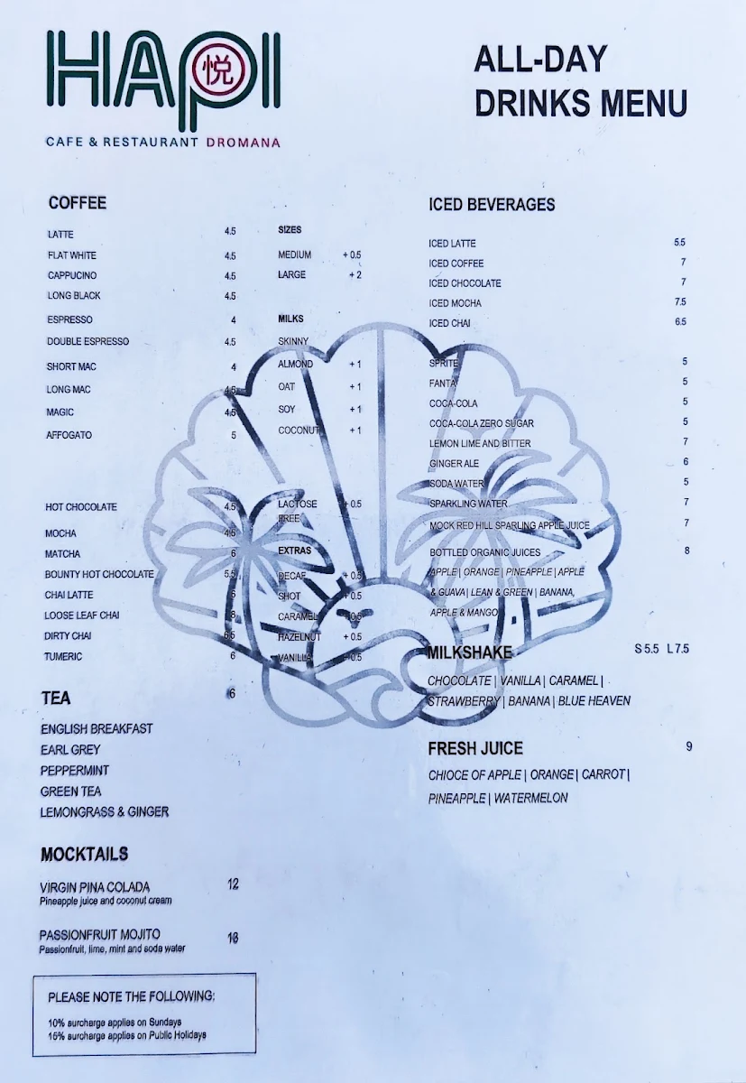 Menu, Hapi Cafe & Restaurant Dromana