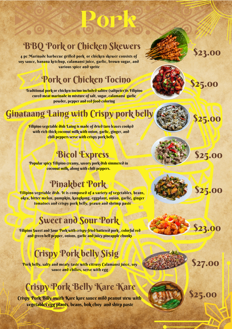 Menu, Pinoy Grill