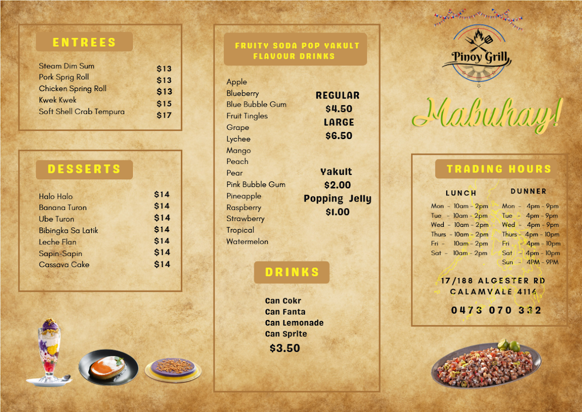 Menu, Pinoy Grill