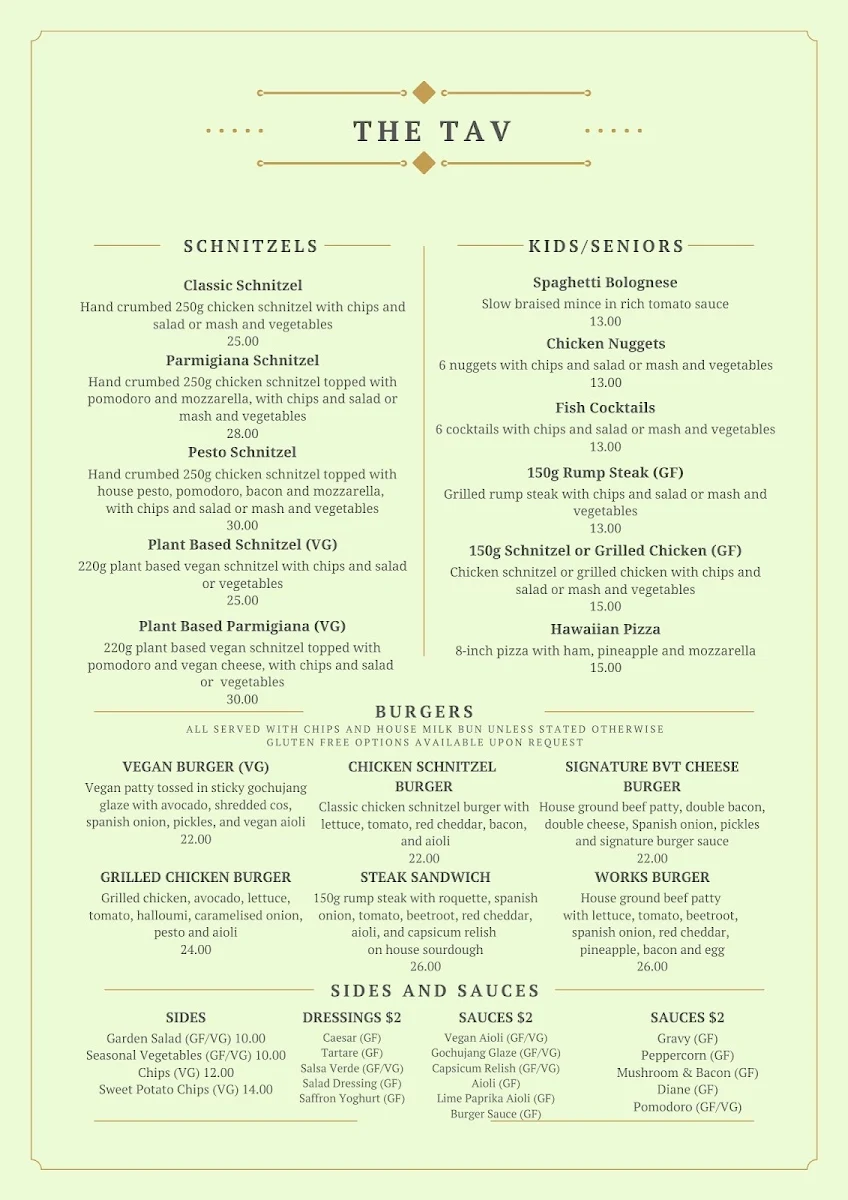 Menu, Berowra Village Tavern