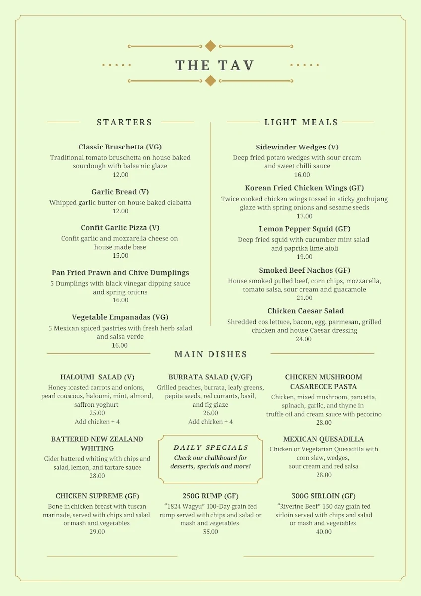 Menu, Berowra Village Tavern
