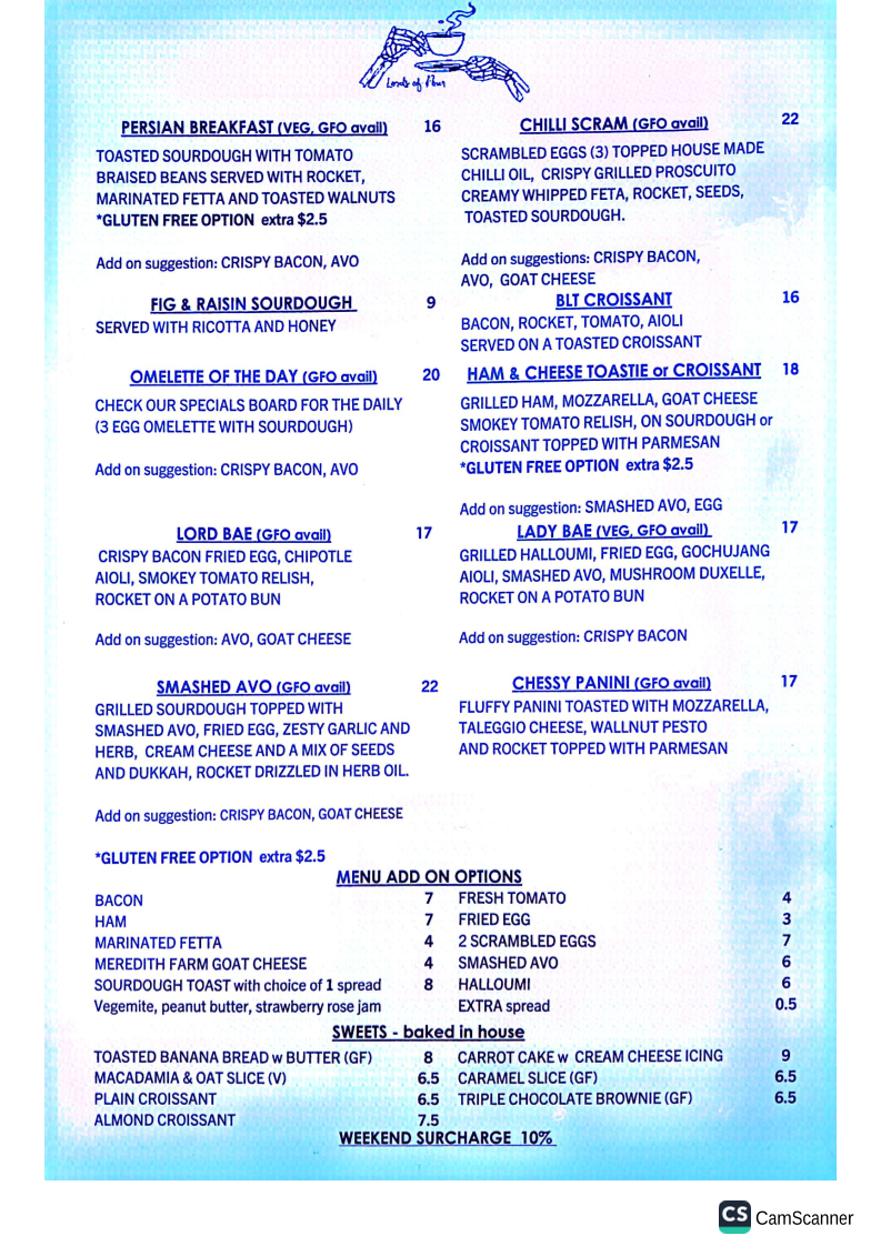 Menu, Lords of Pour