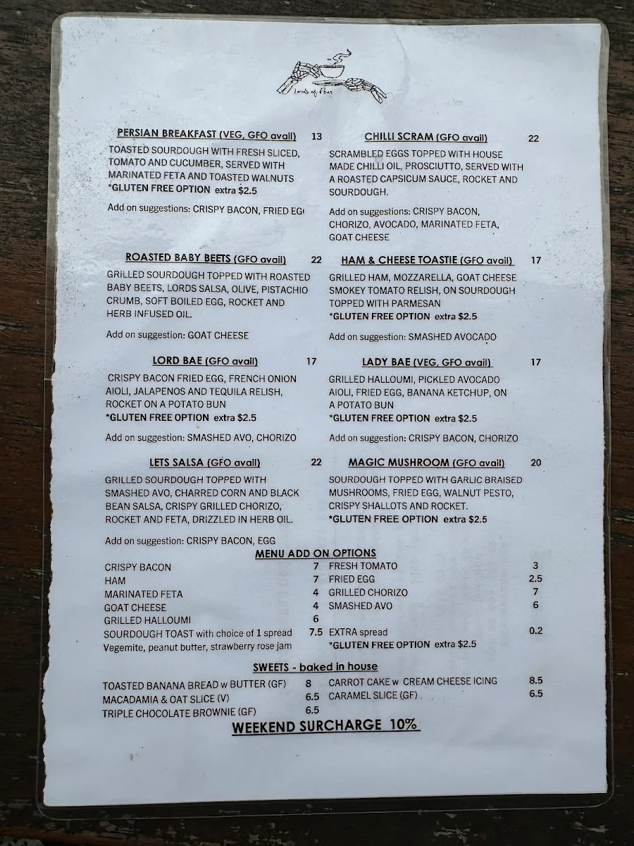 Menu, Lords of Pour
