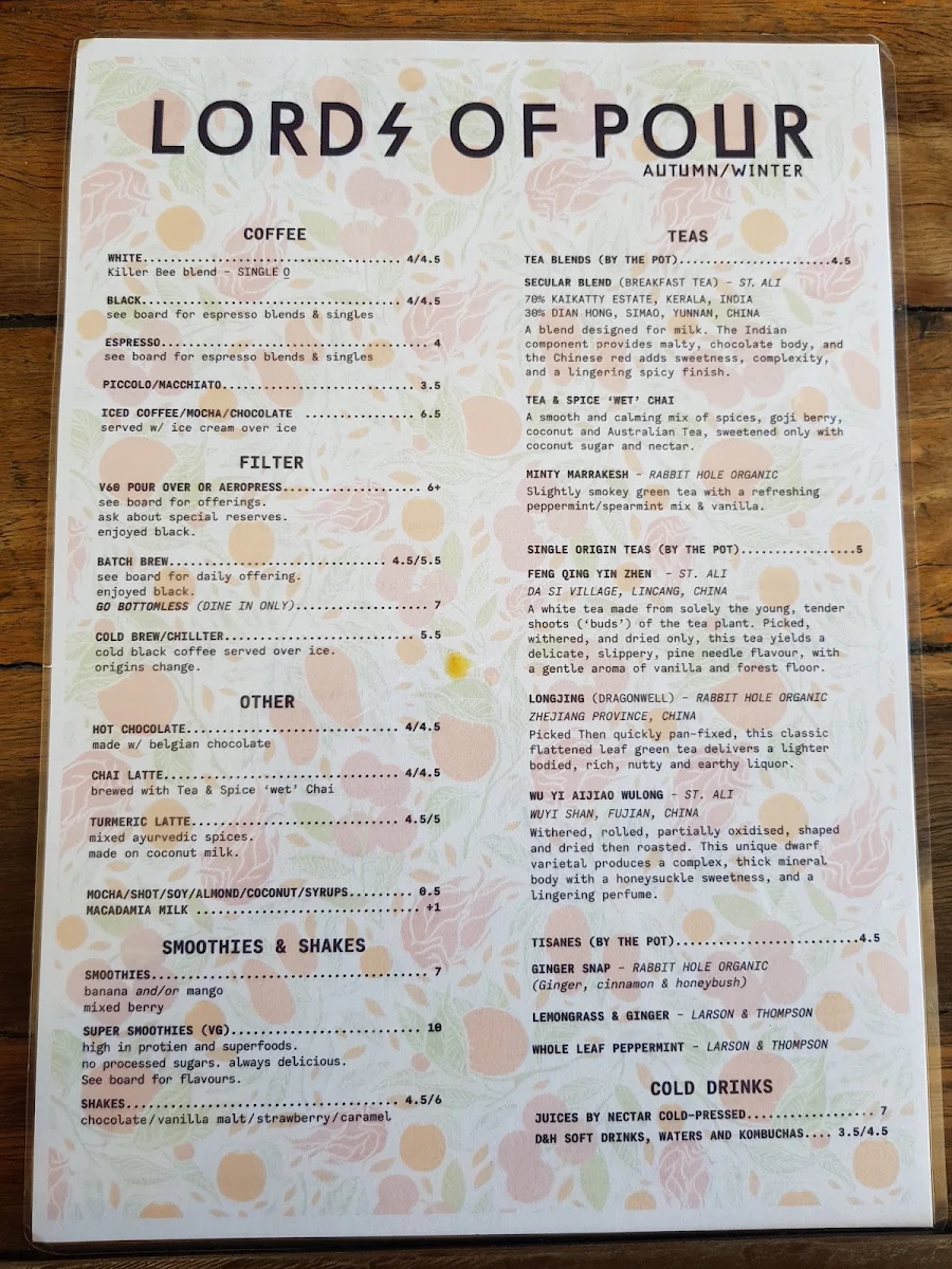Menu, Lords of Pour