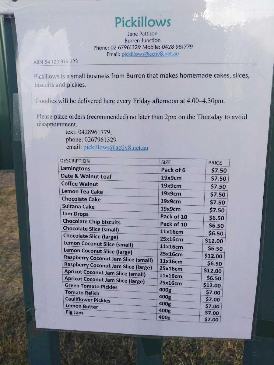 Menu, Burren Junction Hotel