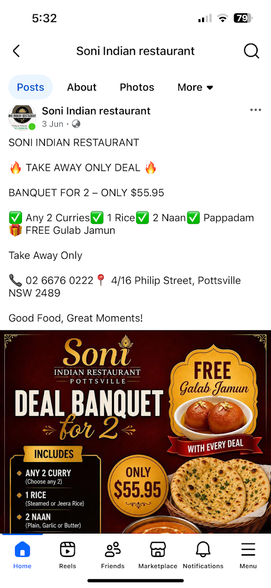 Menu, Soni Indian Restaurant